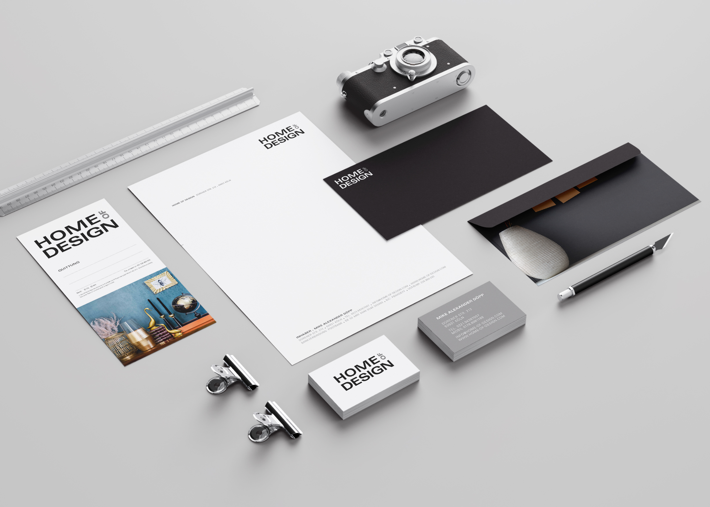 Briefpapier, Visitenkarte und Quittungsblock